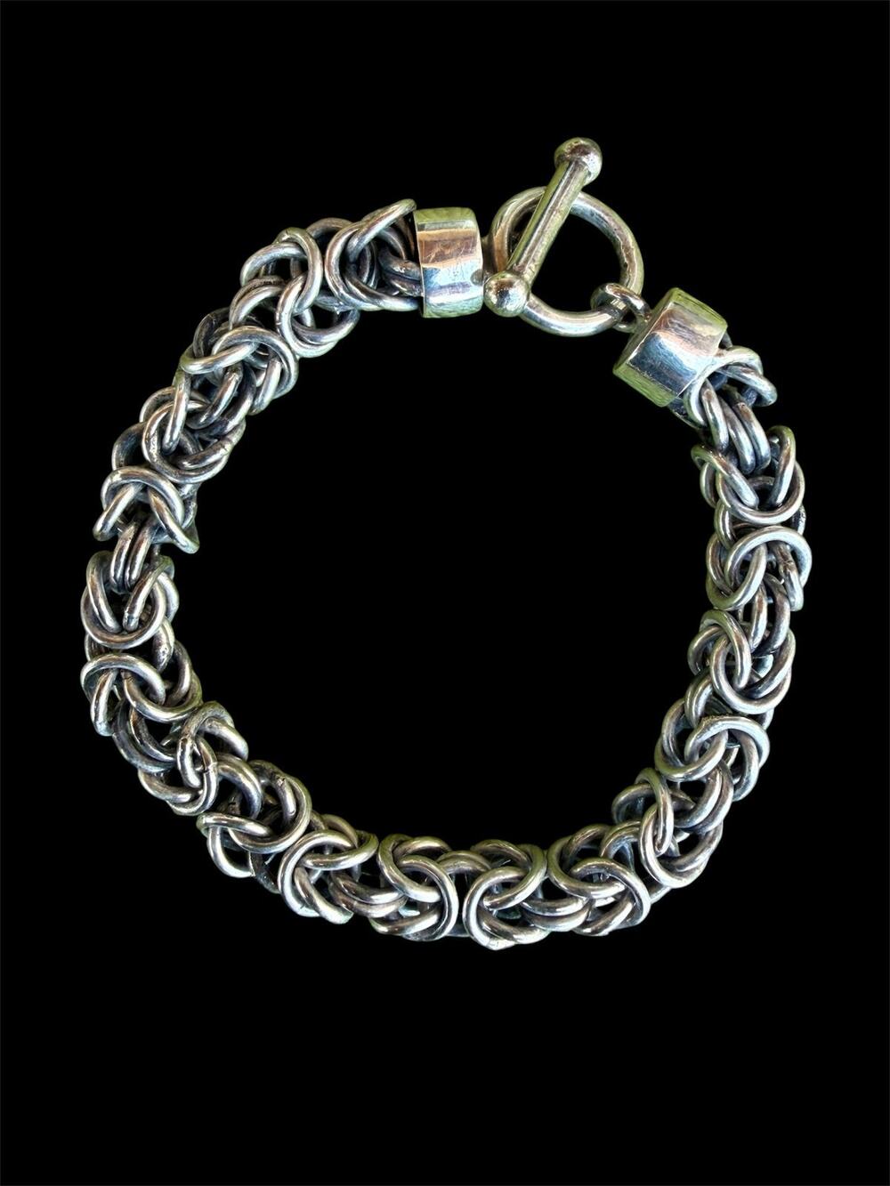Vintage 950 Fine Sterling Silver Heavy Chunky Byzantine Cable Link Bracelet 35g